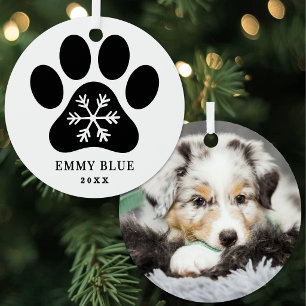 Personalisierter Schneeflocken-Pfotenabdruck-Hund Ornament Aus Metall