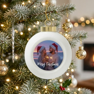 Personalisierter Schneemann-Foto-Weihnachts-Schmuc Keramik Kugel-Ornament