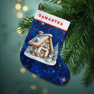 Personalisierter Schneemann & Hütte Weihnachtsstru Großer Weihnachtsstrumpf