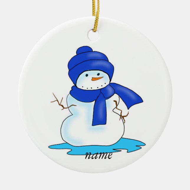 Personalisierter Schneemannshut und Schal Keramik Ornament (Vorne)