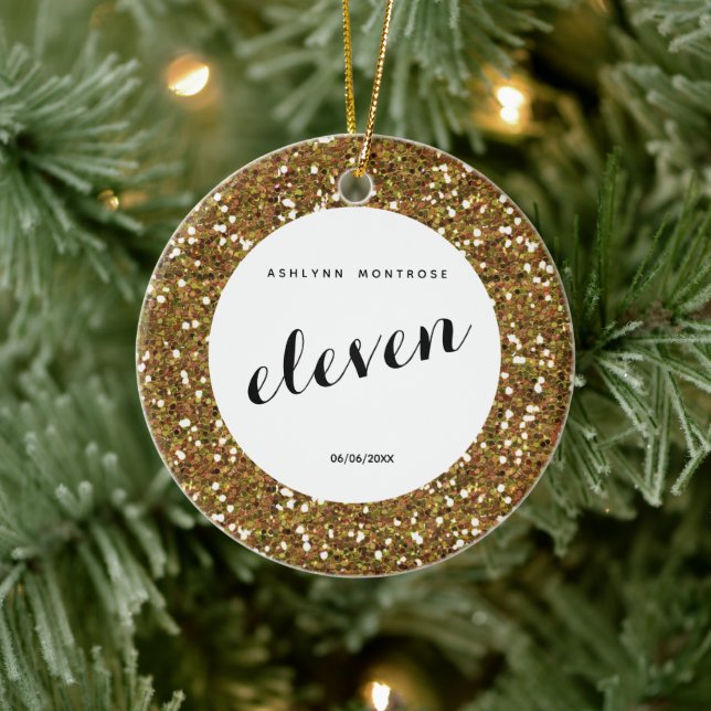 Personalisierter schöner Gold Glitzer Eleven Keramik Ornament (Baum)
