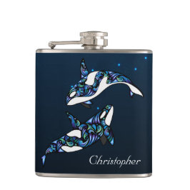 Personalisierter schöner Strand von Orca Whales We Flachmann