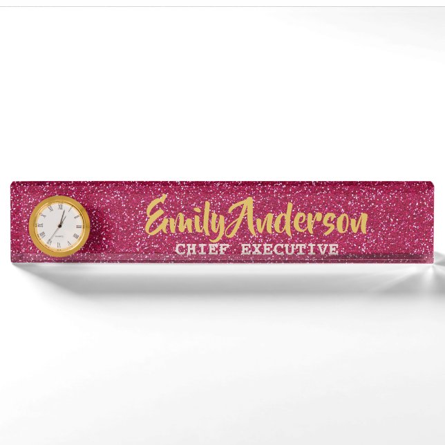 Personalisierter Schreibtisch Name Plate PINK GLIT Namensplakette (Vorderseite)