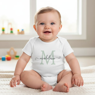 Personalisierter Schriftname Monogramm Softgrün Baby Strampler