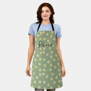 Personalisierter Schriftname Süße Daisy Floral Grü Schürze