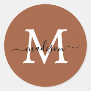 Personalisierter Schriftzug Name Monogram Terrakot Runder Aufkleber