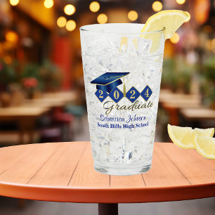 Personalisierter Schulabschluss Blau & Gold 20XX Glas