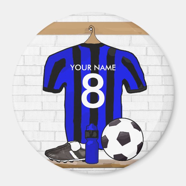 Personalisierter Schwarz-Blau-Fußball-Fußball-Fußb Magnet (Vorne)