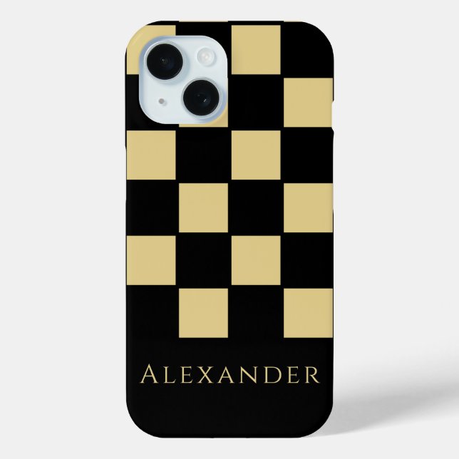Personalisierter Schwarz/Gold-Karo Case-Mate iPhone Hülle (Rückseite)