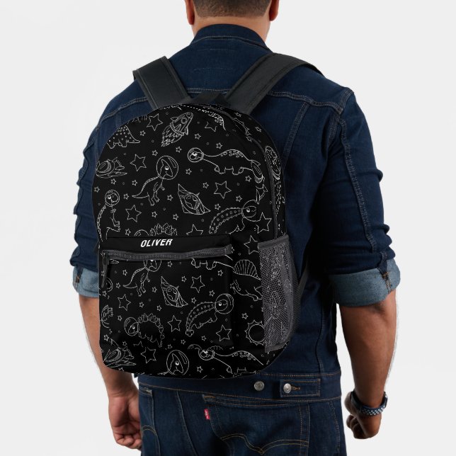 Personalisierter Schwarz-Weiß-Dinosaurier-Platz Bedruckter Rucksack (Insitu (Modell))