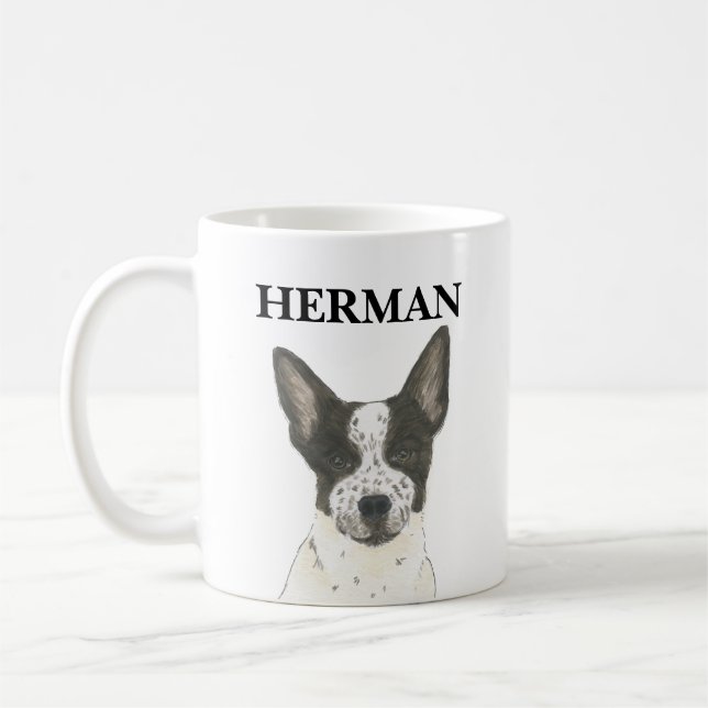 Personalisierter Schwarz-Weiß-Heeler-Kampfhund Kaffeetasse (Links)