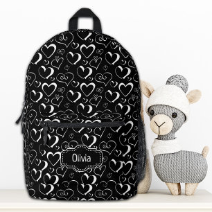Personalisierter Schwarz-Weiß-Herzen-Rucksack Bedruckter Rucksack