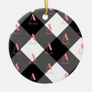 Personalisierter Schwarz-Weiß-Karo Keramik Ornament