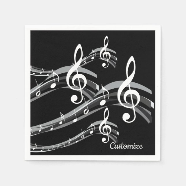 Personalisierter Schwarz-Weiß-Treble-Clef Serviette (Vorderseite)