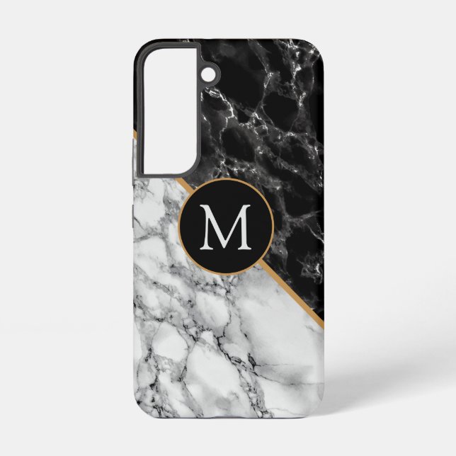 Personalisierter Schwarz-weißer Marmor Samsung Galaxy Hülle (Rückseite)