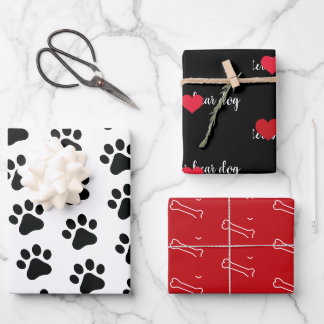 Personalisierter Schwarz-weißer Red Dog Themenurla Geschenkpapier Set