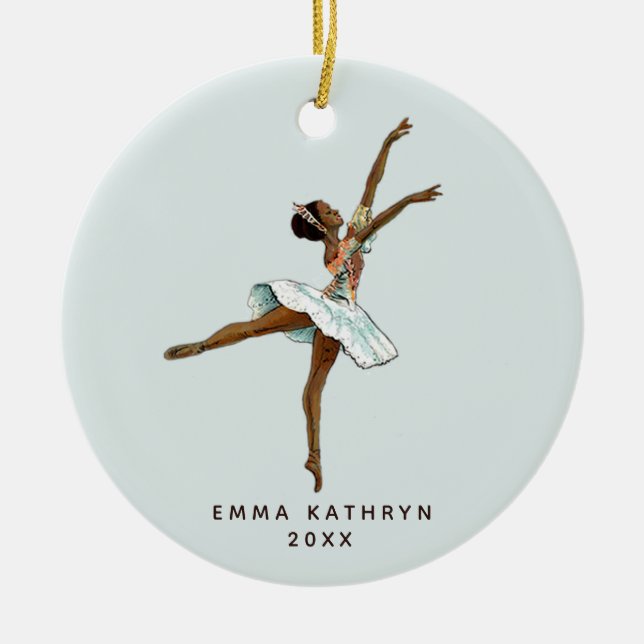 Personalisierter Schwarzer Ballerina Nutcracker Keramik Ornament (Vorne)