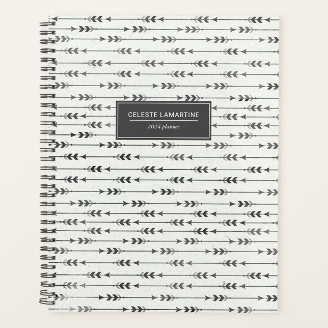 Personalisierter schwarzer Boho-Pfeile Zeichnend 2 Planer (Vorderseite)