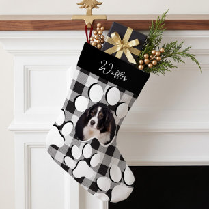 Personalisierter schwarzer Büffel-Karo-Plaid-Haust Kleiner Weihnachtsstrumpf