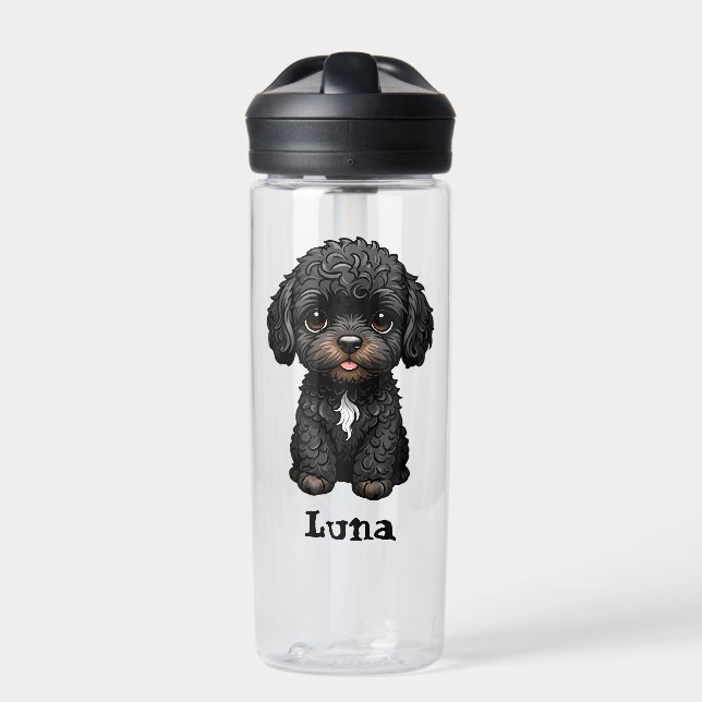 Personalisierter schwarzer Cockapoo Trinkflasche (Vorderseite)