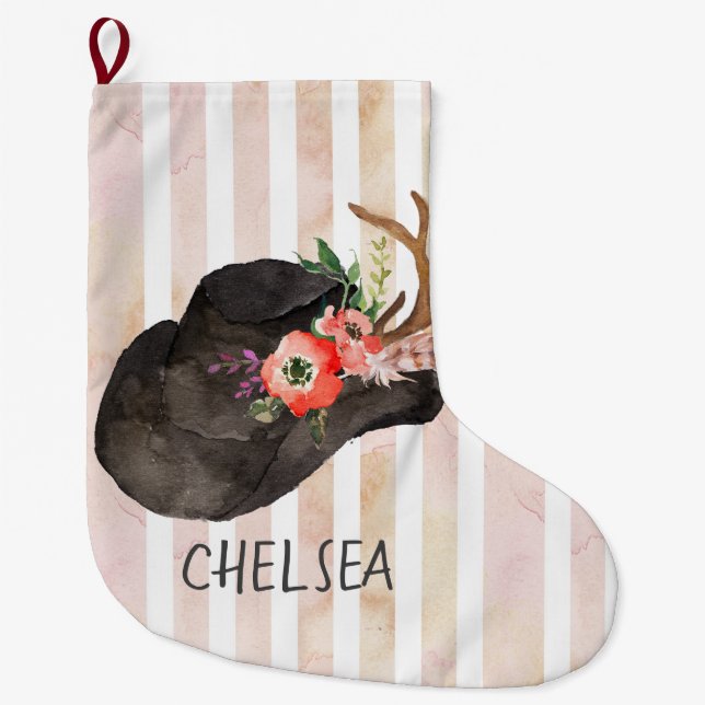 Personalisierter schwarzer Cowboy mit Aquarellfarb Großer Weihnachtsstrumpf (Vorderseite)