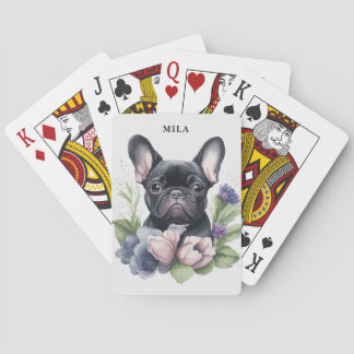 Personalisierter Schwarzer Franzose Mops Dog Wasse Spielkarten