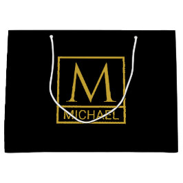 Personalisierter schwarzer Geschenkbeutel mit Anfa Große Geschenktüte