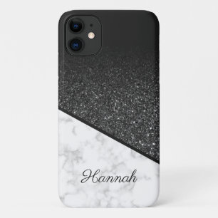 Personalisierter schwarzer Glitzer - weißer Marmor Case-Mate iPhone Hülle