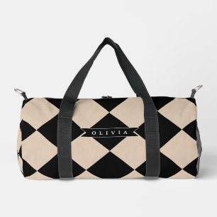 Personalisierter schwarzer Harlekin kariert Diaman Duffle Bag