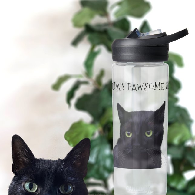 Personalisierter schwarzer Katze Name Pawsome Wate Trinkflasche (Pawsome water bottle for your pawsome water. Just add your name)