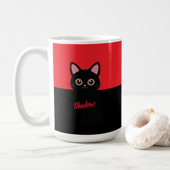 Personalisierter schwarzer Katzenbecher - Geschenk Kaffeetasse (Mit Donut)