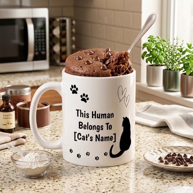Personalisierter schwarzer Katzenbecher Kaffeetasse (Personalized coffee mug for cat lovers)