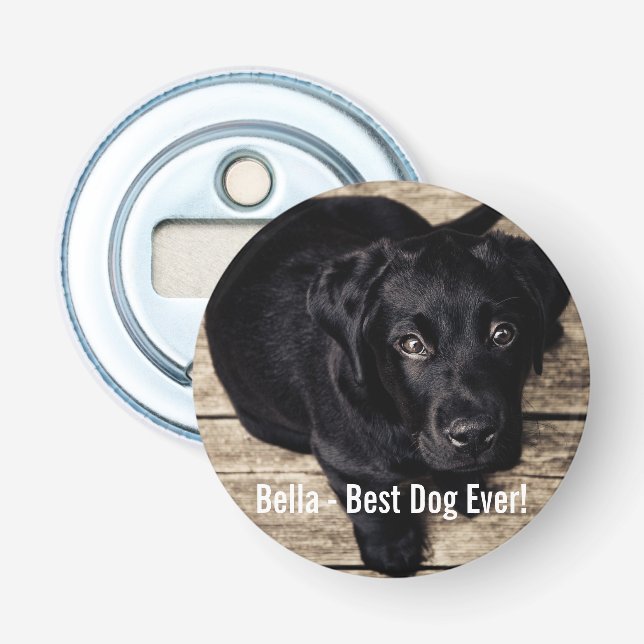Personalisierter schwarzer Labrador-HundeFoto-und Flaschenöffner (Vorderseite)