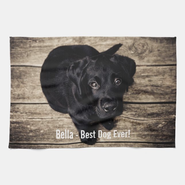 Personalisierter schwarzer Labrador-HundeFoto-und Küchentuch (Horizontal)