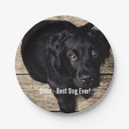 Personalisierter schwarzer Labrador-HundeFoto-und Pappteller