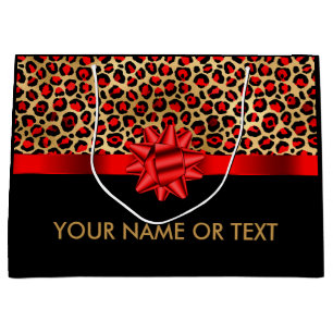 Personalisierter schwarzer Leopard RED BOW Große Geschenktüte
