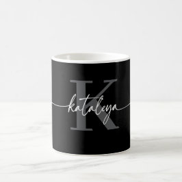 Personalisierter schwarzer Monogramm-Kaffeebecher Kaffeetasse