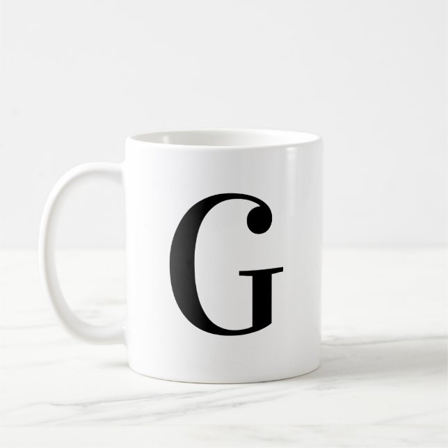 Personalisierter schwarzer Monogrammbuchstabe G Kaffeetasse (Links)