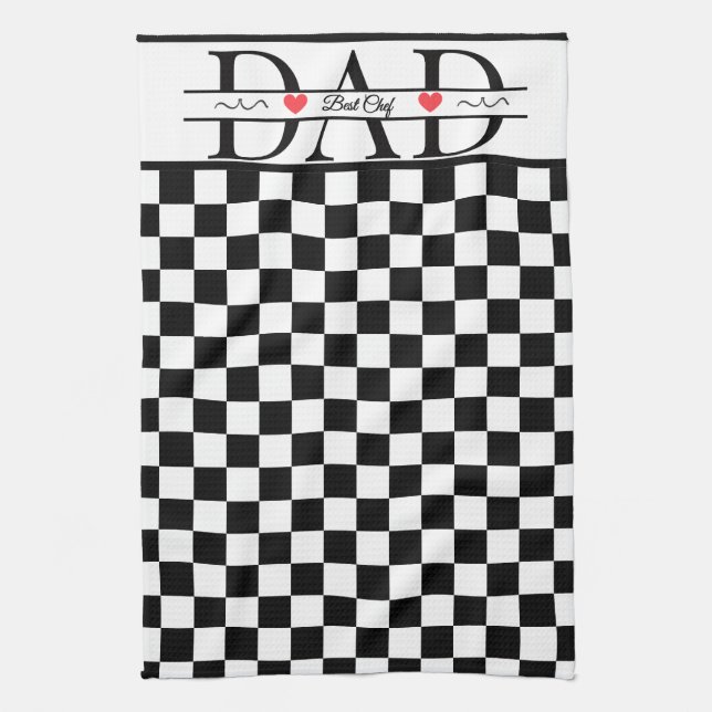 Personalisierter schwarzer Retro-Karo-Dad-Best-Che Geschirrtuch (Vertikal)