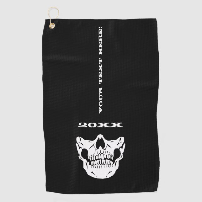 Personalisierter Schwarzer Schädel-Maskenstil Golfhandtuch (Vorderseite)