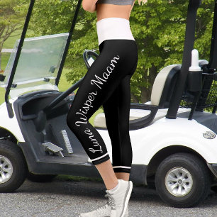 Personalisierter schwarzer Streifen Hauskatze Name Capri Leggings