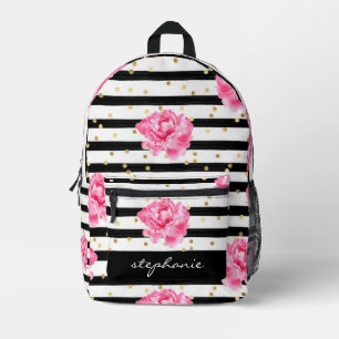 Personalisierter schwarzer Streifen und goldene Co Bedruckter Rucksack