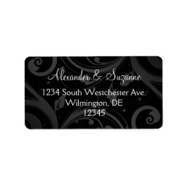 Personalisierter schwarzer Swirl-Hochzeit oder Lie Adressaufkleber