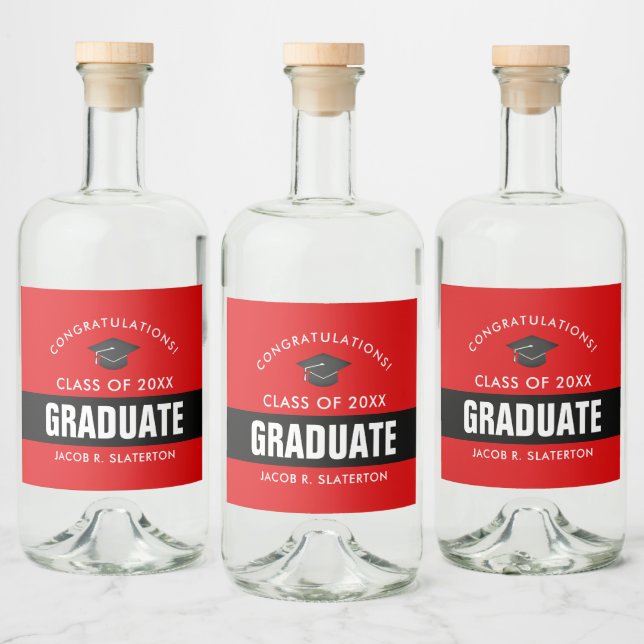 Personalisierter schwarzer und roter Abschluss Alkoholflaschenetikett (Flaschen)