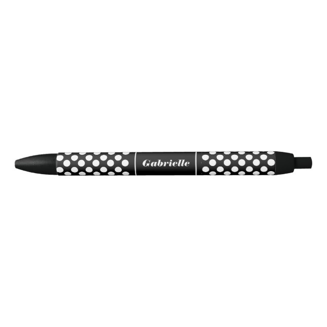 Personalisierter schwarzer und weißer Polka Dot Pe Kugelschreiber (Vorderseite)
