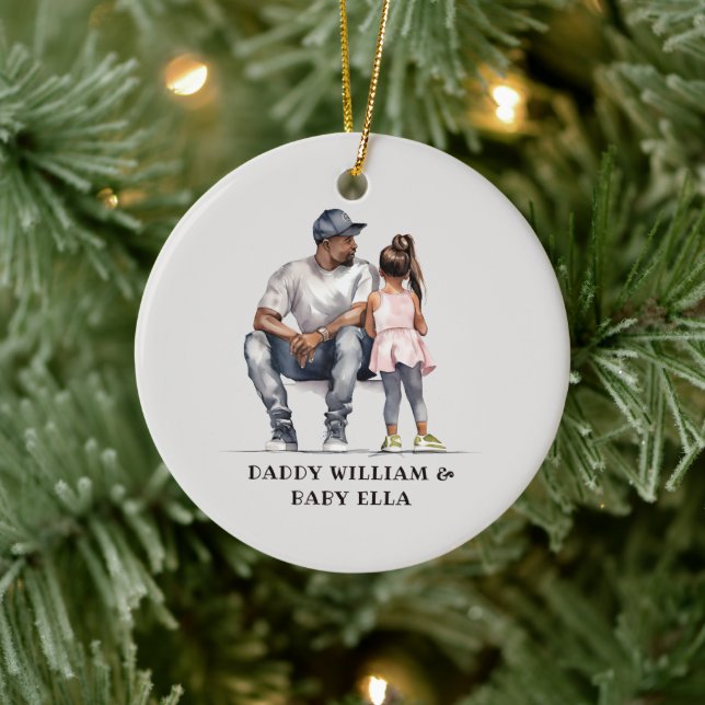 Personalisierter Schwarzer Vater und Tochter (6) Keramik Ornament (Baum)