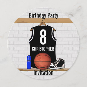 Personalisierter Schwarzweiss-Basketball Jersey Einladung