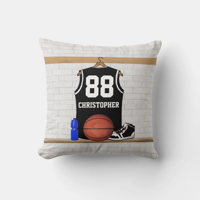 Personalisierter Schwarzweiss-Basketball Jersey Kissen (Vorderseite)