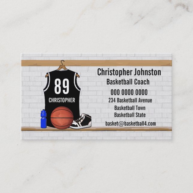 Personalisierter Schwarzweiss-Basketball Jersey Visitenkarte (Vorderseite)
