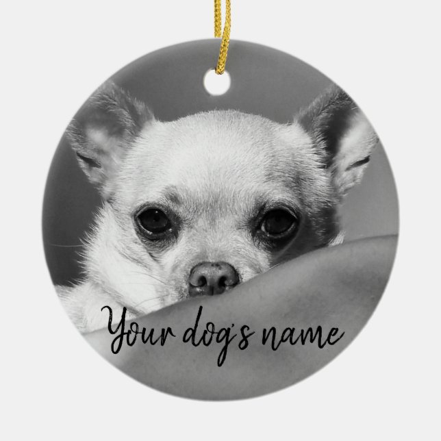 Personalisierter Schwarzweiss-Chihuahua Keramik Ornament (Vorne)